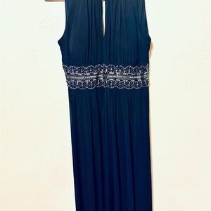 R&M Richards Navy Evening Dress with Embellished Waist